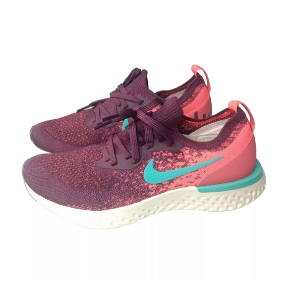Nike Epic React Flyknit Women's Size 10 Bordeaux  Hyper Jade Shoes - Picture 1 of 10